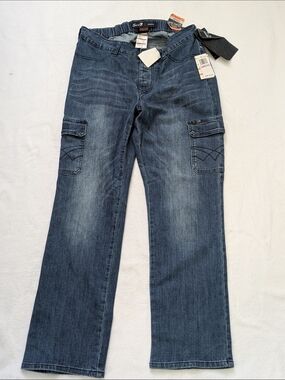 Seven7 Men's Straight Leg Cargo Jeans - Blue Denim